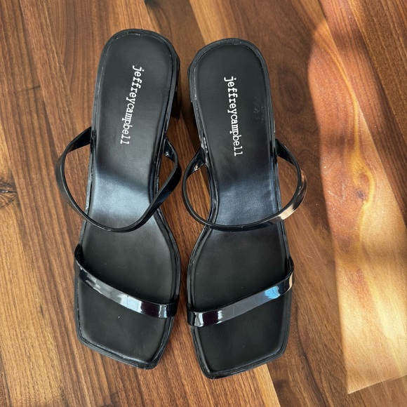 Jeffrey Campbell Shoes - Jeffrey Campbell Black Patent Square Toe Block Heel Sandals Size 8